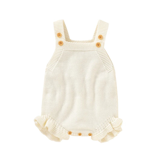 Romper - Knitted Spaghetti Straps Sleeveless (White)