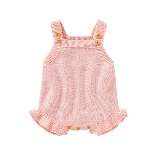 Romper - Knitted Spaghetti Straps Sleeveless (Light Pink)