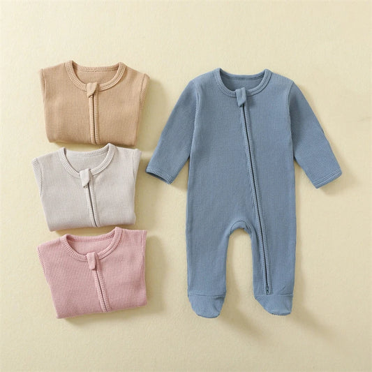 Onesies - Baby Jumpsuit Zipper Footed Solid Long-Sleeve