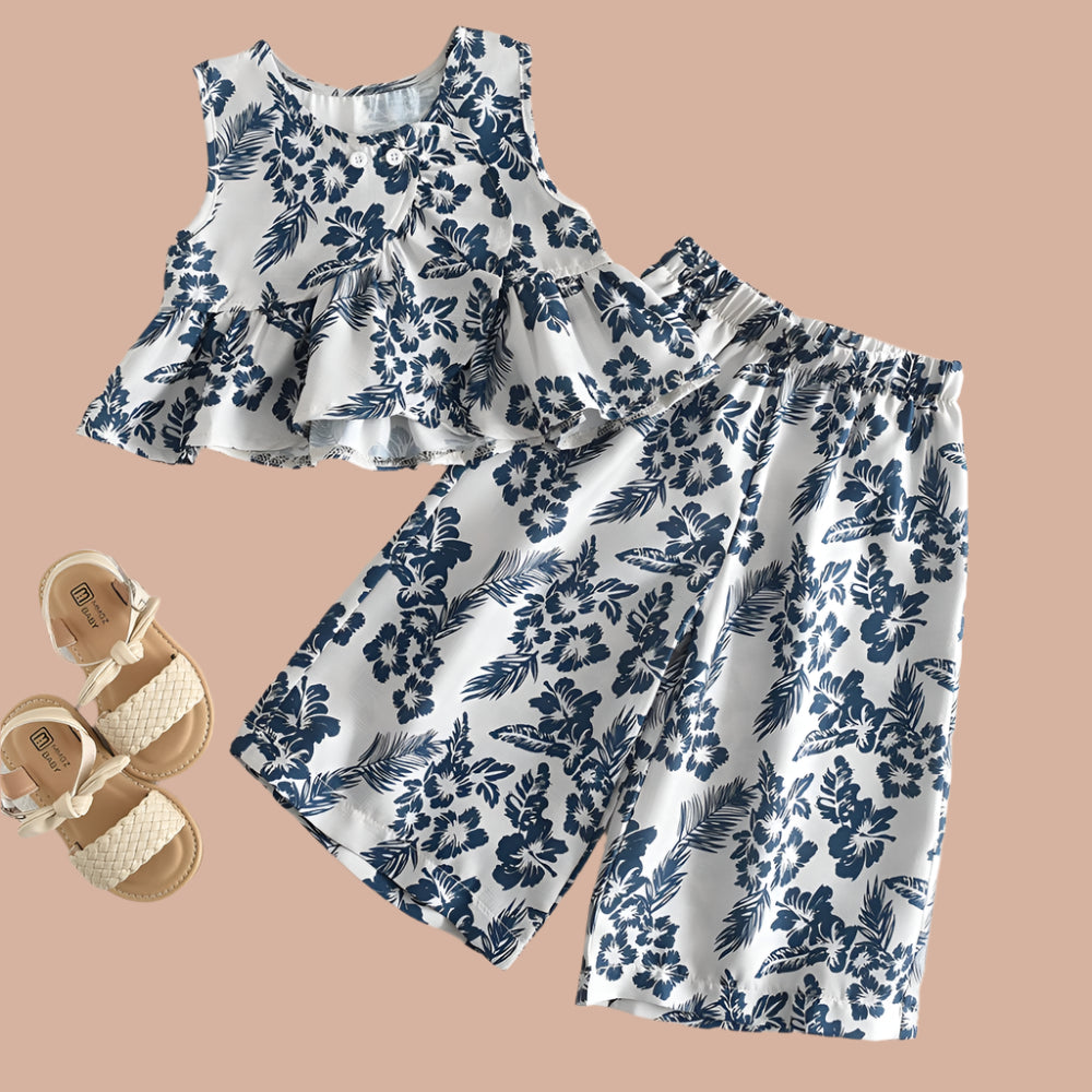 Clothing for Girls - Retro Floral Tops and Wide-legged Pants Set